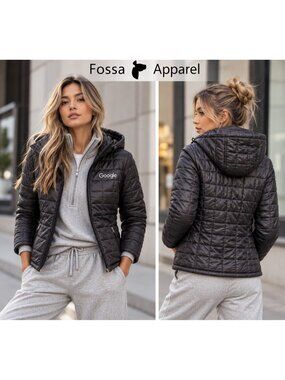 Fossa Apparel Women's Google Quilted Puffer Hooded Jacket Gray Size S